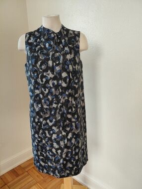 THEORY-Women's Sleeveless Blue and Black Printed Shift Dress Sz 6  Formal